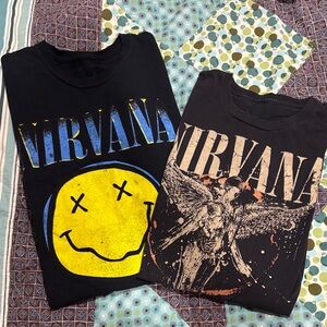 NIRVANA Kids Black Graphic Tees with Yellow Smiley and Cream Angel